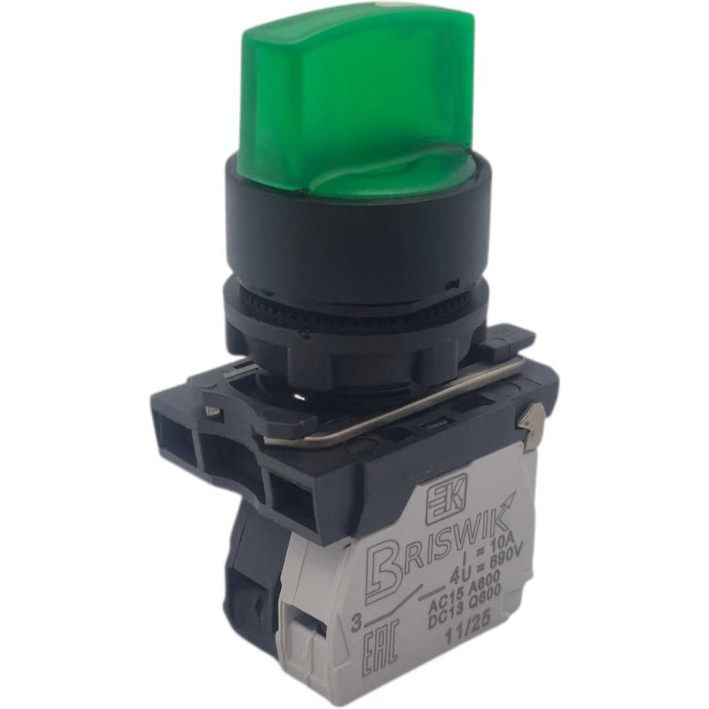 Изображение товара Переключатель Briswik КПЕ 1110 -РЛ 24В зеленый с фиксацией и подсветкой
