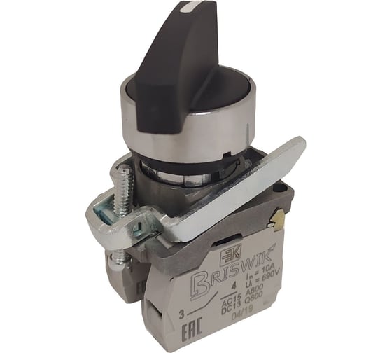 Изображение товара Переключатель Briswik КПЕ 1611 -ДС черный 1но+1нз Ручка удл с фикс 2-поз IP65 aD-VC-5Ai-0121