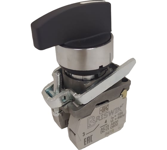 Изображение товара Переключатель Briswik КПЕ 2620 -ДС черный 2но+0нз Ручка удл с фикс 3-поз IP65 aD-VH-5Ai-0122