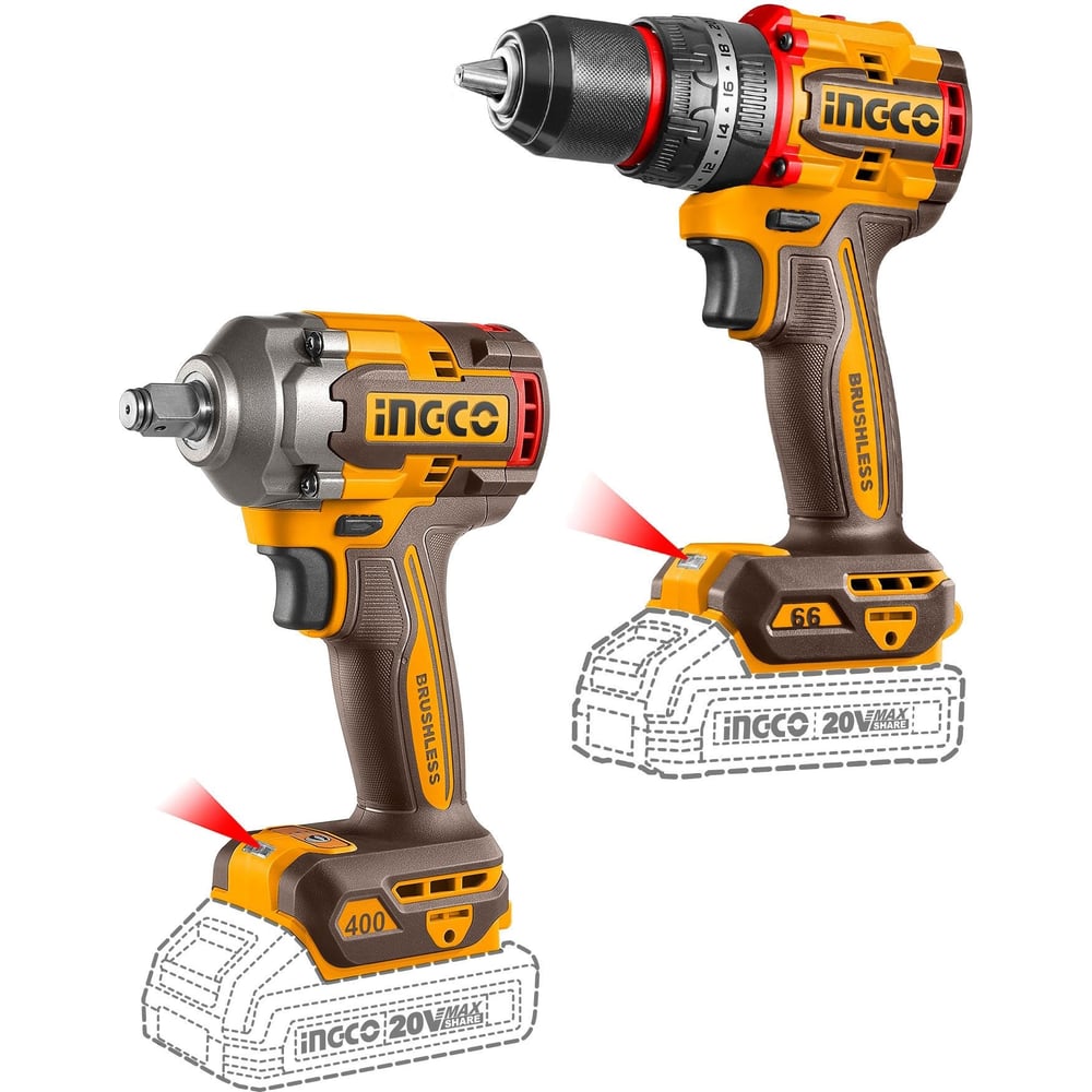 Изображение товара Набор аккумуляторного инструмента INGCO 20В 2 шт INDUSTRIAL CKLI20275
