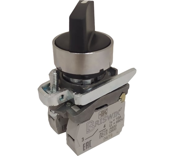 Изображение товара Переключатель Briswik КПЕ 1111 -РС черный 1но+1нз Ручка с фикс 2-поз IP40 aD-VB-0Ai-0121