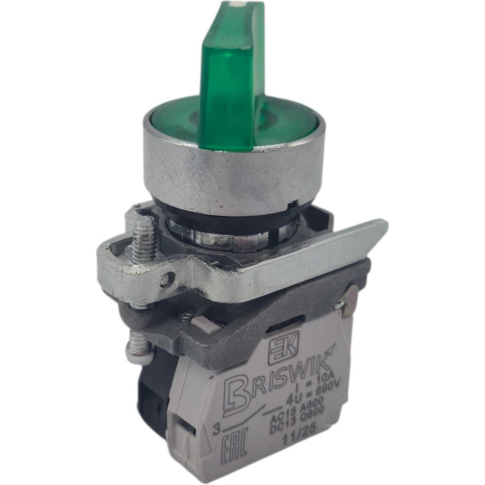 Изображение товара Переключатель Briswik КПЕ 1110 -РЛС 24В зеленый с подсветкой и фиксацией