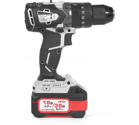 Изображение товара Бесщеточная ударная аккумуляторная дрель-шуруповерт Интерскол ДАУ-13/36В 70 Li-ion АПИ (кейс, 2 аккум. 2,0Ач, ЗУ) 813.2.2.70