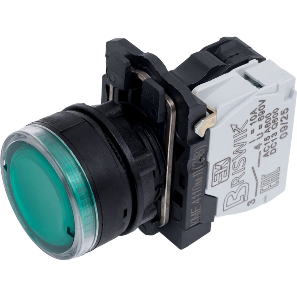 Изображение товара Выключатель силовой цилиндрический Briswik КМЕ 4110м-L 24В зелёный IP40