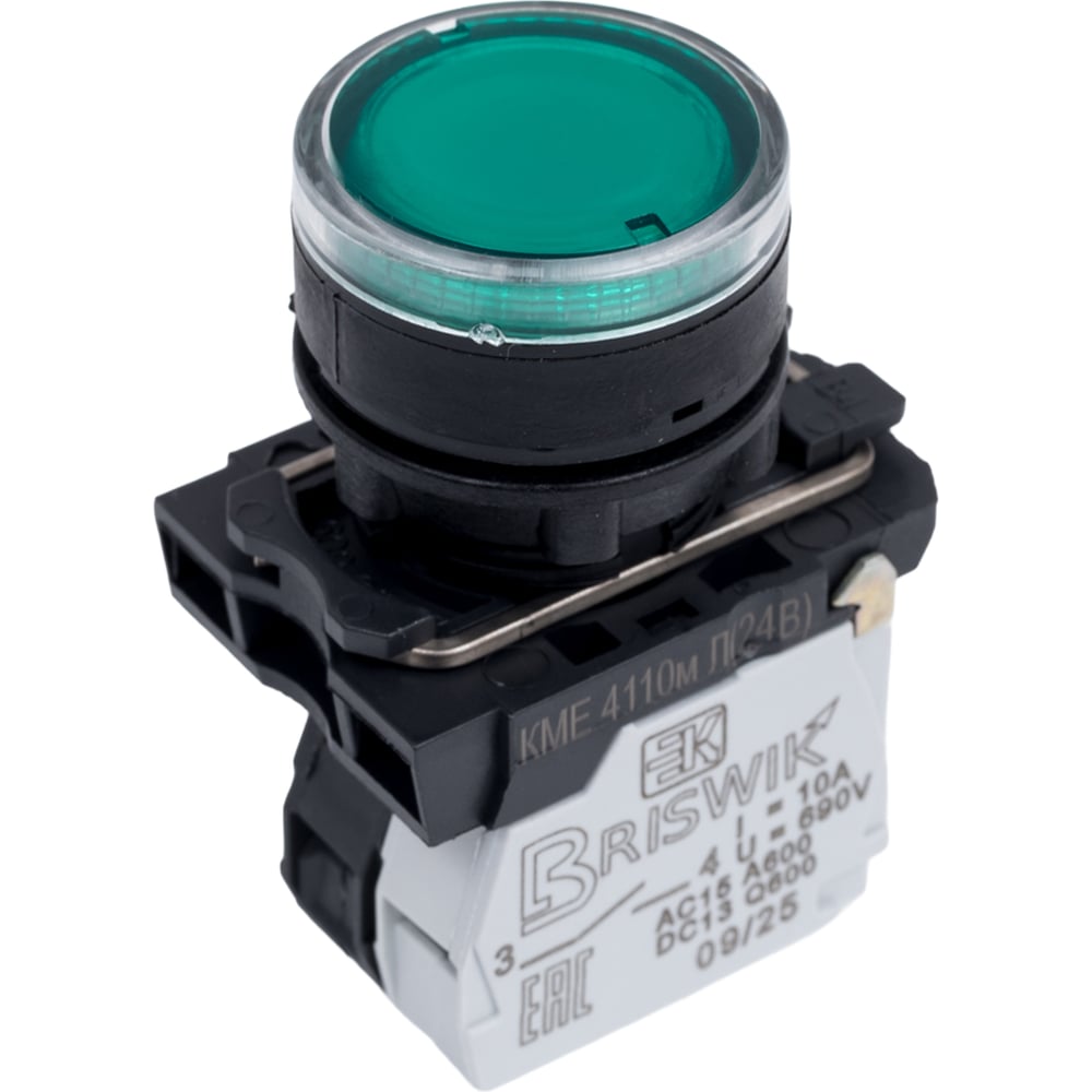 Изображение товара Выключатель силовой цилиндрический Briswik КМЕ 4110м-L 24В зелёный IP40