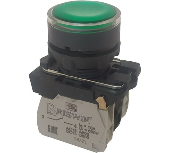 Изображение товара Выключатель Briswik КМЕ 4111м -Л 24В зеленый 1но+1нз Цилиндр IP40 с Инд aB-EB-0Ai-3321
