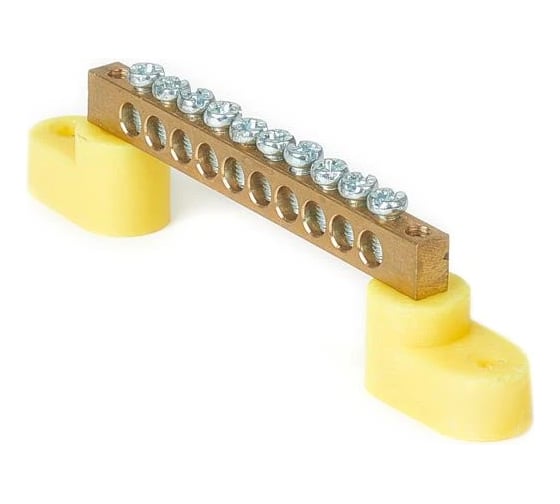 Изображение товара Шина HLT N, ноль, на двух угловых изоляторах, ШНИ-6x9-10-У2-желтый 10 штук/упаковка 081-01-43