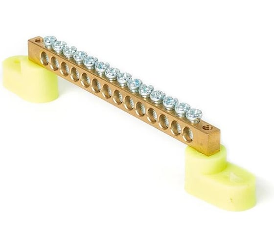 Изображение товара Шина HLT N, ноль, на двух угловых изоляторах, ШНИ-6x9-14-У2-желтый 10 штук/упаковка 081-01-45