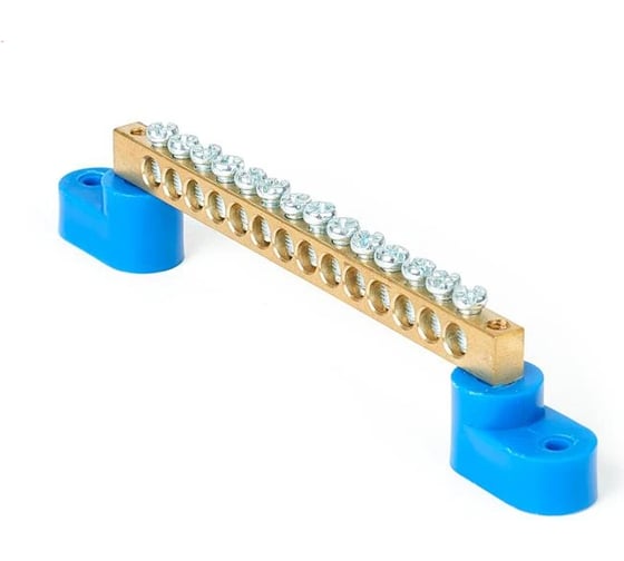 Изображение товара Шина HLT N, ноль, на двух угловых изоляторах, ШНИ-6x9-14-У2-синий 10 штук/упаковка 081-01-06