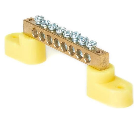 Изображение товара Шина HLT N, ноль, на двух угловых изоляторах, ШНИ-6x9-8-У2-желтый 10 штук/упаковка 081-01-42