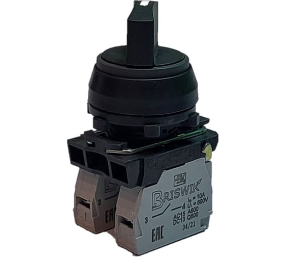 Изображение товара Переключатель Briswik ПЕ 061/2м черный 1но+1нз Ручка с фикс 2-поз IP66 УХЛ2 10А aZ-VB-6Ai-0121