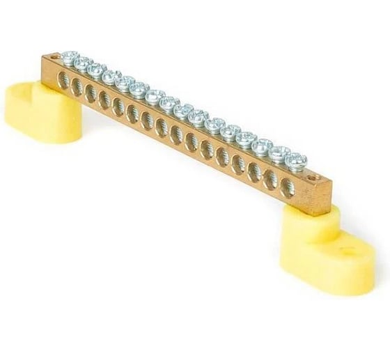 Изображение товара Шина HLT PE, земля, на двух угловых изоляторах, ШНИ-8x12-16-У2-желтый 10 штук/упаковка 081-01-66