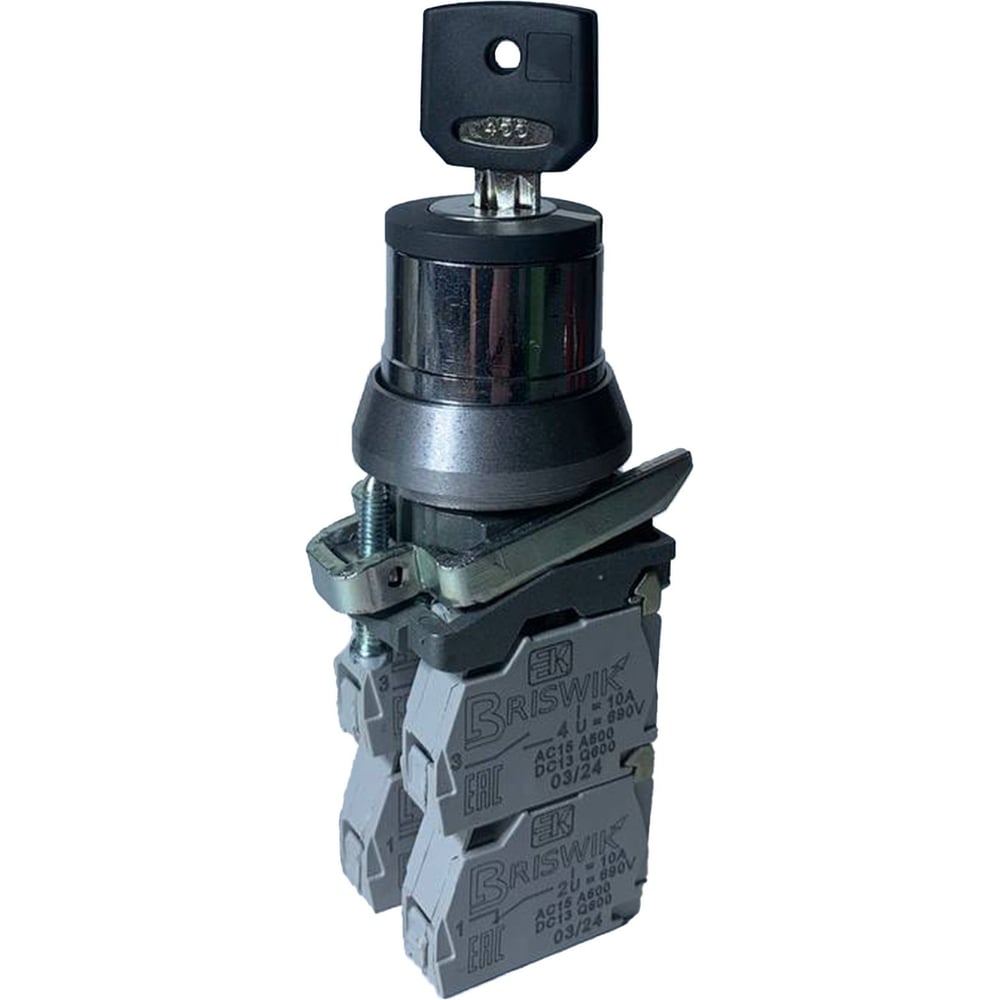 Изображение товара Переключатель Briswik ПЕ 182/6м -С черный 3но+0нз Ключ с фикс 3-поз, во вкл. сост. не вынимается IP40 УХЛ3 10А aT-YG-0Ai-0131