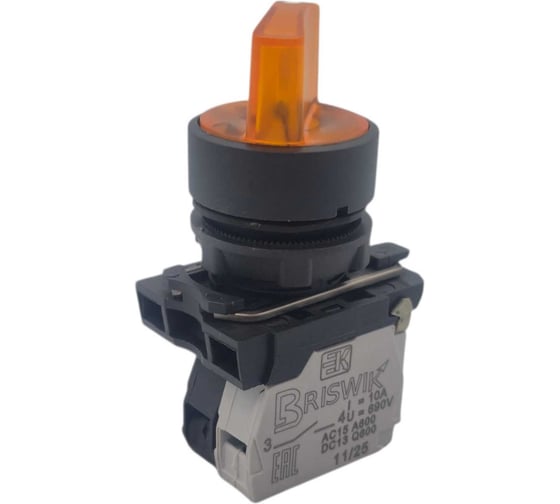 Изображение товара Переключатель Briswik КПЕ 1610 -РЛ 220В желтый IP65 УХЛ2 10А 1но+0нз aB-XB-5Ai-7411