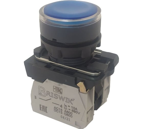 Изображение товара Выключатель кнопочный Briswik КМЕ 4620м -Л 24В синий 2но+0нз Цилиндр IP65 с Инд aB-EB-5Ai-3522