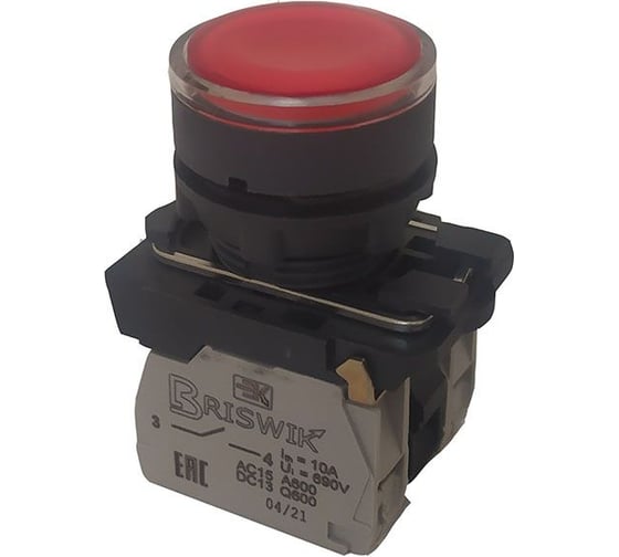 Изображение товара Выключатель кнопочный Briswik КМЕ 4711м -Л 24В красный 1но+1нз Цилиндр IP66 с Инд aB-EB-6Ai-3221