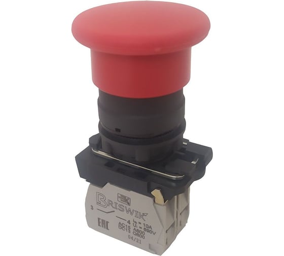Изображение товара Выключатель кнопочный Briswik КМЕ 5602м красный 0но+2нз Гриб IP65 aB-HB-5Ai-0223