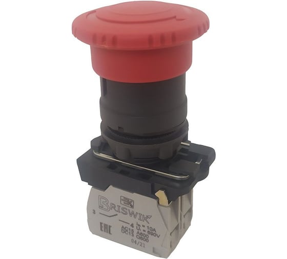 Изображение товара Выключатель кнопочный Briswik КМЕ 5501м -Ф красный 0но+1нз Гриб с фикс IP54 aB-PG-4Ai-0212
