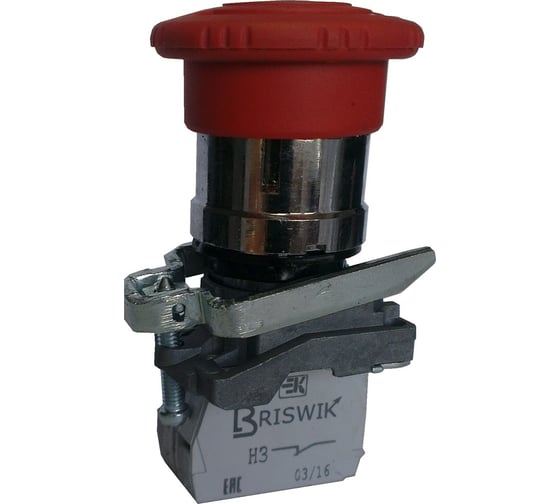 Изображение товара Выключатель кнопочный Briswik КМЕ 5501м -ФС красный 0но+1нз Гриб с фикс IP54 aD-PG-4Ai-0212