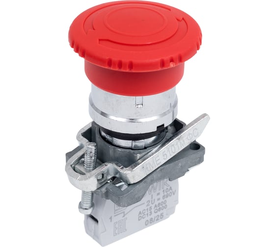 Изображение товара Выключатель кнопочный Briswik КМЕ 5101м -ФС красный 0но+1нз Гриб с фикс IP40 aD-PG-0Ai-0212