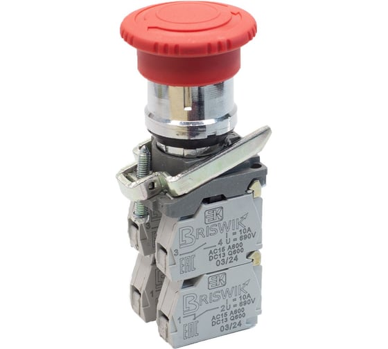 Изображение товара Выключатель кнопочный Briswik КМЕ 5112м -ФС красный 1но+2нз Гриб с фикс IP40 aD-PG-0Ai-0233