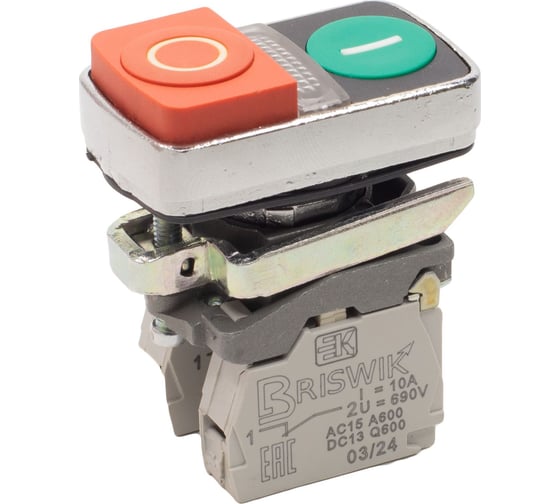 Изображение товара Выключатель кнопочный Briswik КМЕ 9111м -С зел-красн 1но+1нз Сдвоен выступ aD-FC-0Ai-0621