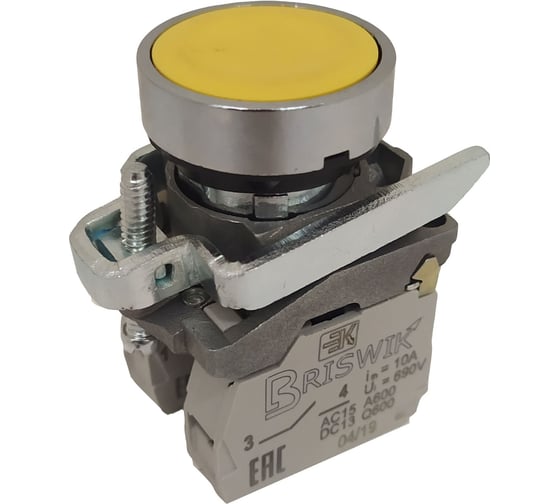 Изображение товара Выключатель Briswik КМЕ 4611м -ЛС 24В желтый 1но+1нз Цилиндр IP65 с индикацией aD-EB-5Ai-3421
