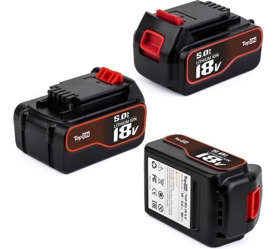 Изображение товара Аккумулятор TopON для Black & Decker 18V 5.0Ah (Li-ion) PN: BL4018-XJ TOP-BD-18-5.0