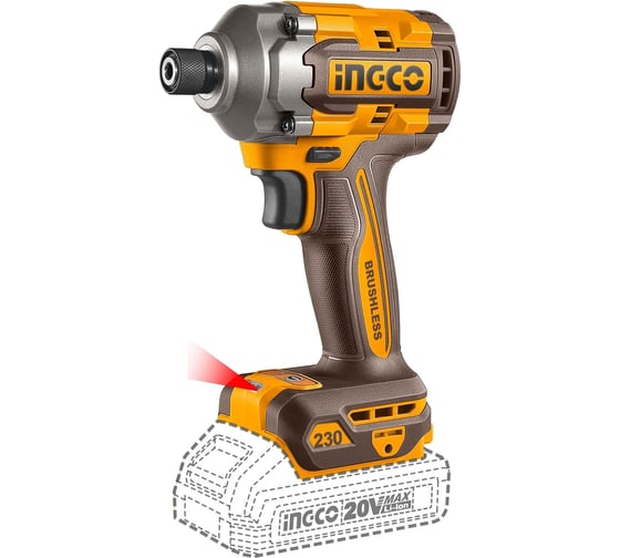 Изображение товара Аккумуляторный ударный шуруповерт INGCO 230 Нм, б/щ Li-ion INDUSTRIAL CIRLI2023