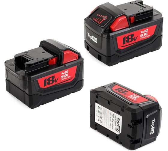 Изображение товара Аккумулятор TopON для Milwaukee 18V 9.0Ah (Li-ion) PN: M18 B9 TOP-MIL-18-9.0
