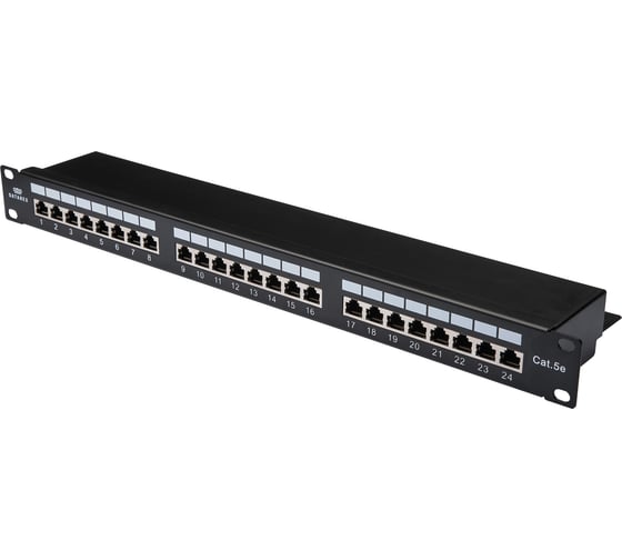 Изображение товара Панель коммутационная DATAREX кат.5е, STP, 19, 1U, 24хRJ45, 568A/В, черный DR-401120