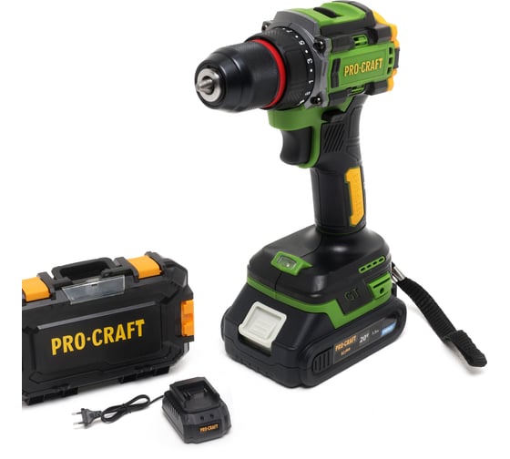 Изображение товара Дрель-шуруповерт аккумуляторная PROCRAFT 20В 45Нм (АКБ 1.5Ач+ЗУ+Кейс) PA18LiPro