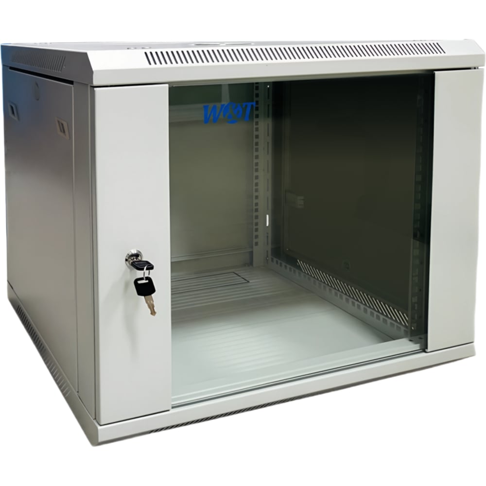 Изображение товара Настенный шкаф W&T 9U 600x450mm серый с стеклянной дверью, без вентилятора