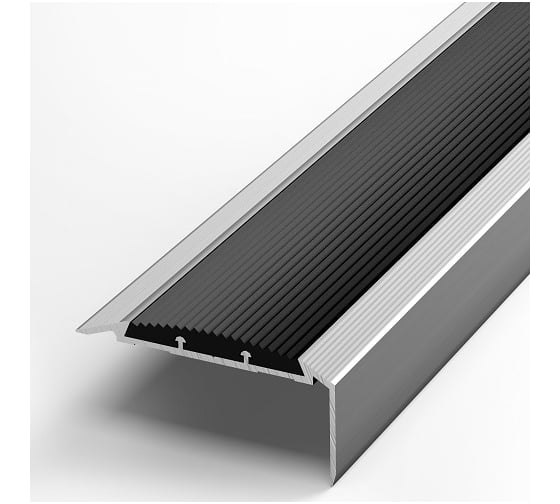 Изображение товара Порог угловой алюминиевый (57.7х27 мм; 1.8 м; без покрытия; черная резинка) Лука УТ000023733