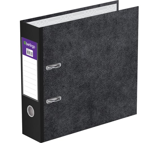 Изображение товара Папка-регистратор BERLINGO Standard 70 мм, А5, мрамор, с карманом на корешке, черная AM5710