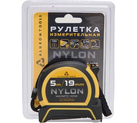 Изображение товара Рулетка измерительная ALUKOMTOOLS 5мх19мм, нейлоновое покрытие, магнитный зацеп АТ-РИ2519Н