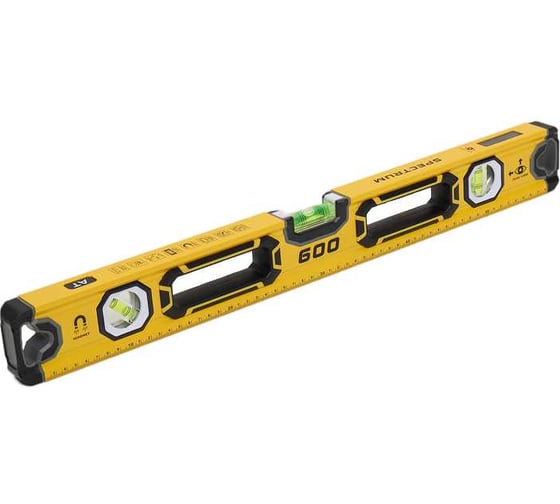 Изображение товара Уровень строительный магнитный ALUKOMTOOLS 600 мм, 3 колбы, зеркальный глазок АТ-УС603М