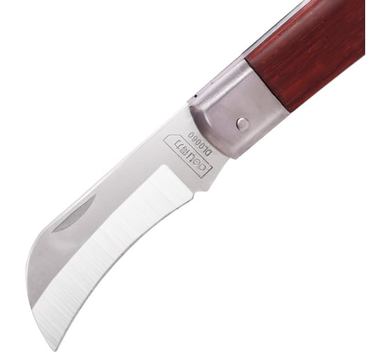 Изображение товара Нож электрика изогнутый складной DELI 180мм DL0060 (нержавеющая сталь, рукоятка из красного дерева) 178796