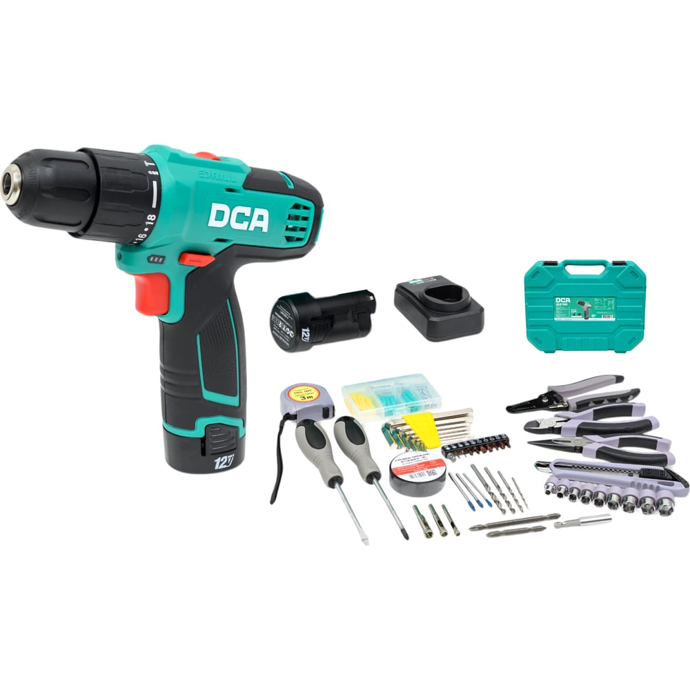 Изображение товара Аккумуляторная дрель-шуруповерт DCA 2 АКБ 2.0 Ач в кейсе ADJZ1202i TYPE TS