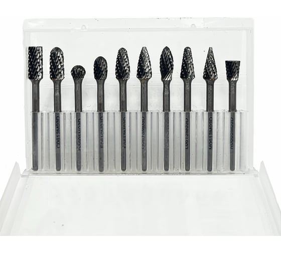 Изображение товара Набор борфрез TORNERI из 10 шт. ф 6.0 мм, хвостовик 3 мм, перекрестная насечка Т023758