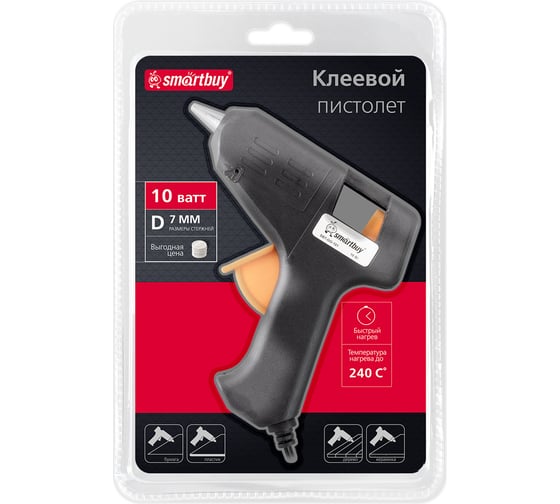 Изображение товара Пистолет клеевой электрический Smartbuy 10 Вт, D=7 мм, алюмин.сопло, шнур 1 м, tools SBT-GG-101
