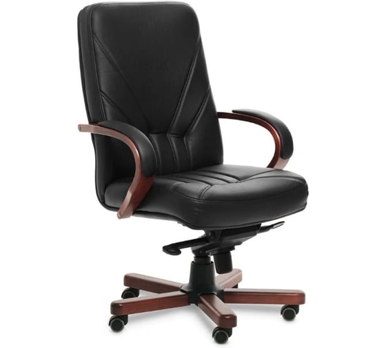 Изображение товара Кресло руководителя MULTI-OFFICE VERONA A высокая спинка кожа черная дерево темный орех VERONA A кожа черная+к/з/т.орех