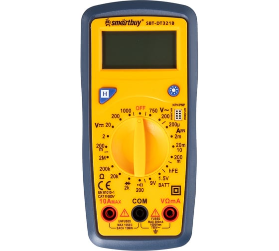 Изображение товара Мультиметр Smartbuy DT321B, противоударный, многофункциональный, в комплекте щупы, эл. питания, Tools SBT-DT321B