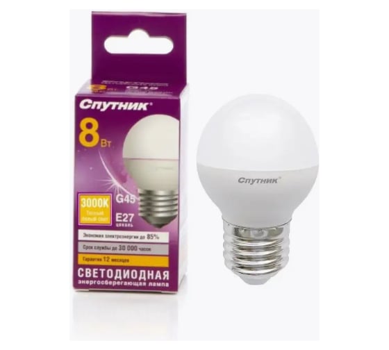 Изображение товара Светодиодная лампа Спутник LED G45 8W/3000K/E27