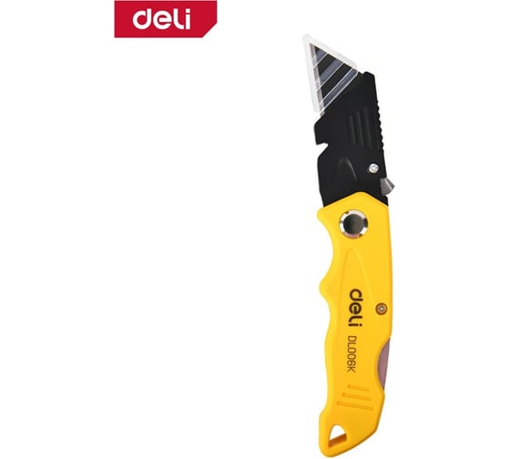 Изображение товара Строительный складной нож с Т-образным лезвием DELI DL006K (4 лезвия в комплекте, сталь SK5, пластиковая рукоятка) 179576