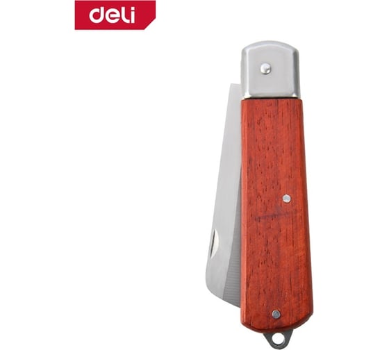Изображение товара Нож электрика прямой складной DELI 200мм DL0070 (нержавеющая сталь, рукоятка из красного дерева) 178795