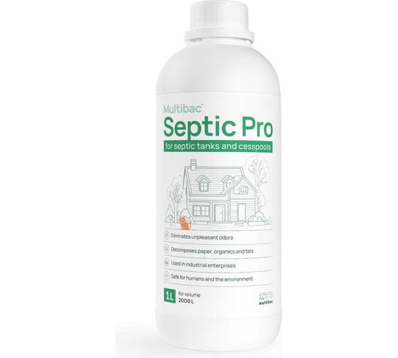 Изображение товара Живые бактерии для септика, выгребных ям, дачных туалетов, концентрат, Терра Экология MULTIBAC Septic Pro (1 литр) BIO-SP1
