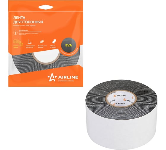 Изображение товара Лента двусторонняя клейкая (скотч) AIRLINE 50мм*5м, EVA вспененная основа, черная ADSF005