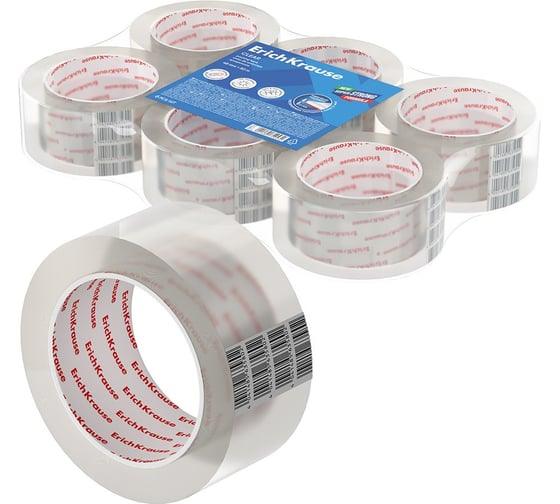 Изображение товара Набор из 6 клейких лент упаковочных ErichKrause Clear, прозрачная, 48mmх50m (в пленке) 63580