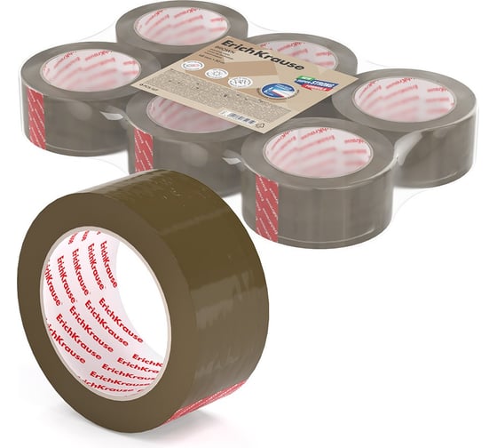 Изображение товара Набор из 6 клейких лент упаковочных ErichKrause Brown, коричневая, 48mmх50m, (в пленке) 63581